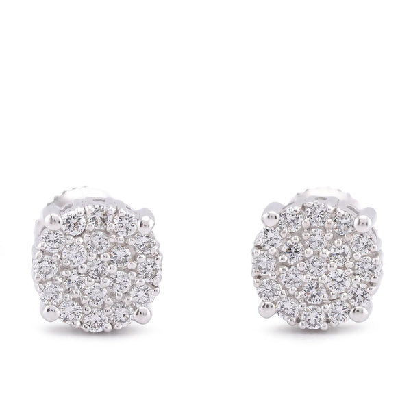 10K White Gold 0.49CT Lab Diamond Halo Cluster Men Women Earring - Elite Jewelers-Earrings
