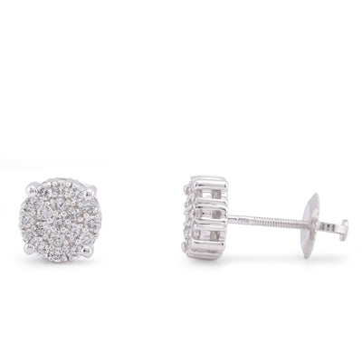 10K White Gold 0.49CT Lab Diamond Halo Cluster Men Women Earring - Elite Jewelers-Earrings