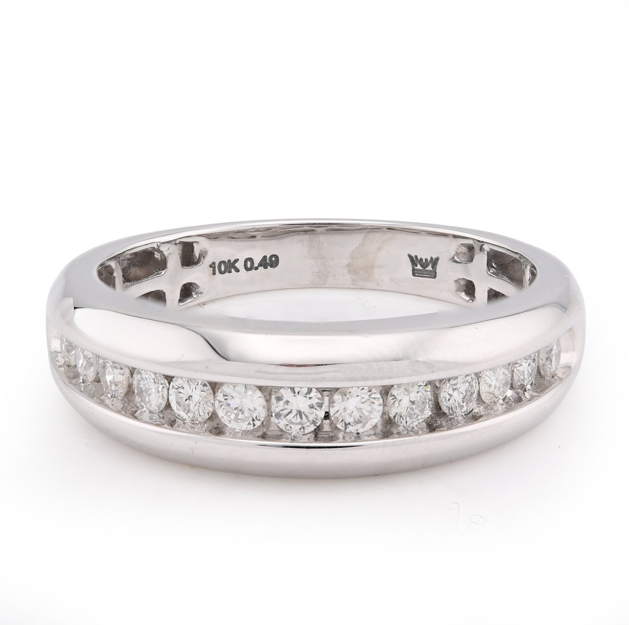 10K White Gold 0.49CT Natural Diamond Big Stone Centre Row Men Band - Elite Jewelers - Rings