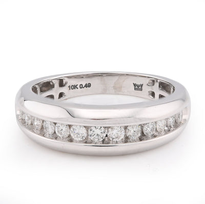 10K White Gold 0.49CT Natural Diamond Big Stone Centre Row Men Band - Elite Jewelers - Rings