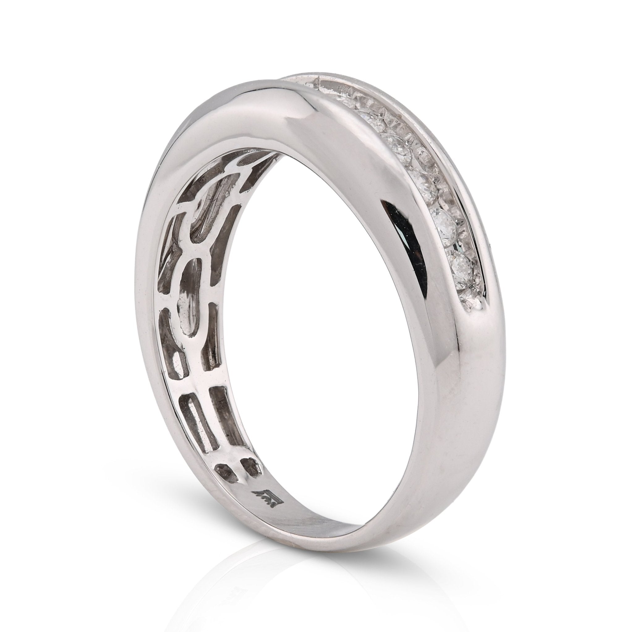 10K White Gold 0.49CT Natural Diamond Big Stone Centre Row Men Band - Elite Jewelers - Rings