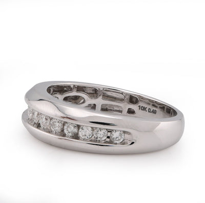 10K White Gold 0.49CT Natural Diamond Big Stone Centre Row Men Band - Elite Jewelers - Rings