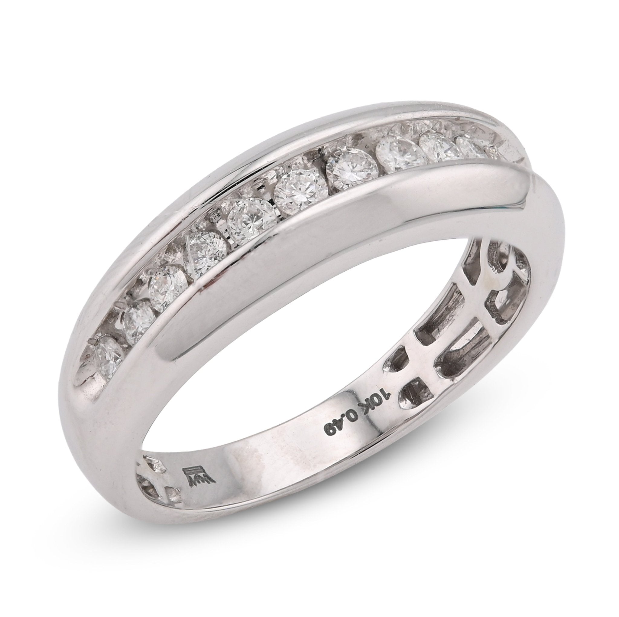 10K White Gold 0.49CT Natural Diamond Big Stone Centre Row Men Band - Elite Jewelers - Rings