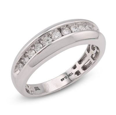 10K White Gold 0.49CT Natural Diamond Big Stone Centre Row Men Band - Elite Jewelers - Rings