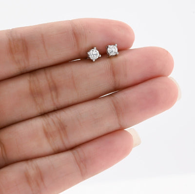 10k White Gold 0.50 CTW Lab Solitaire Diamond Round Studs Screw Back Earrings - Elite Jewelers - Earrings