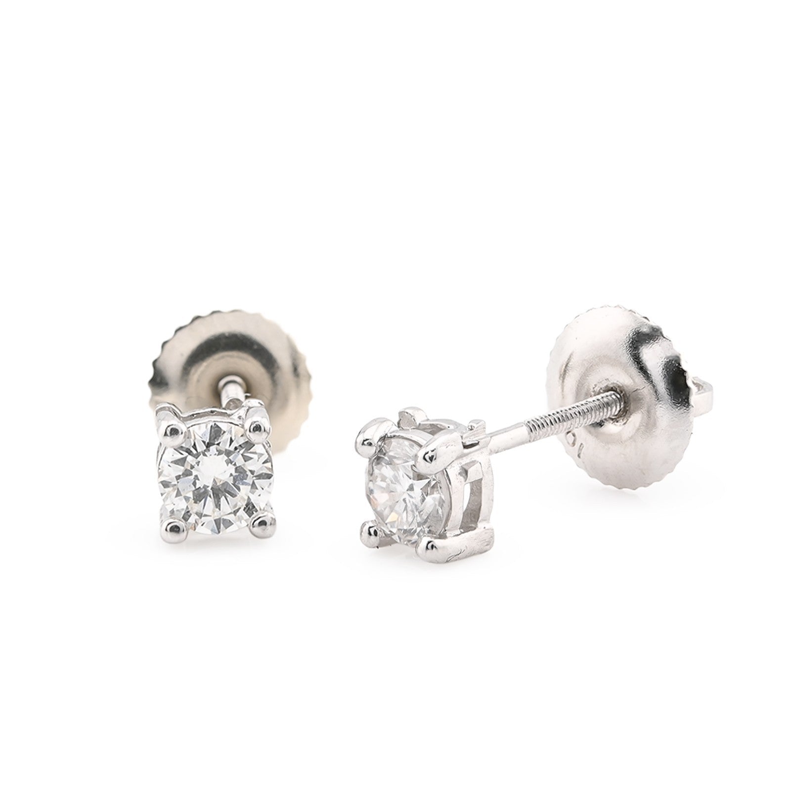 10k White Gold 0.50 CTW Lab Solitaire Diamond Round Studs Screw Back Earrings - Elite Jewelers - Earrings