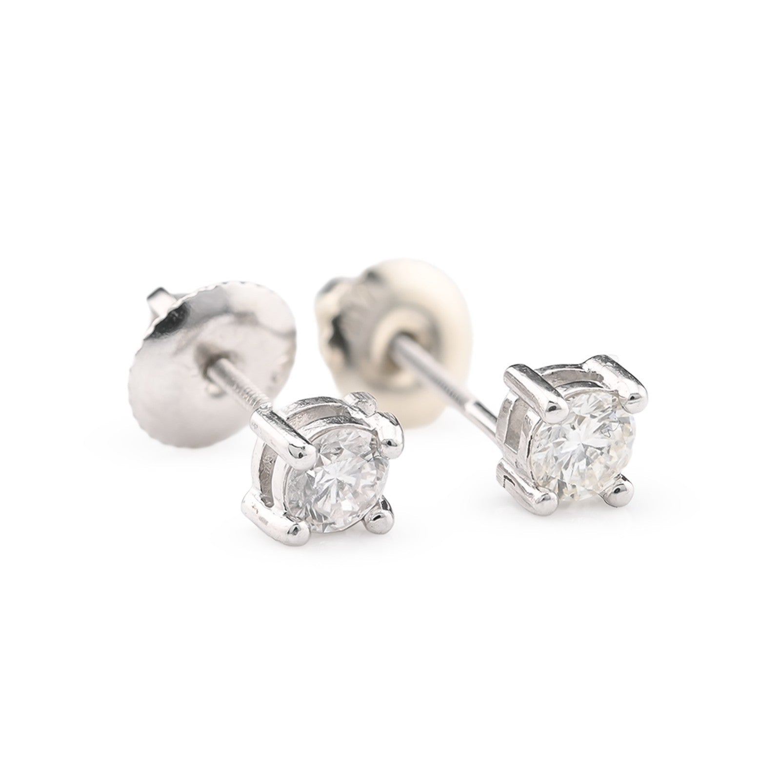 10k White Gold 0.50 CTW Lab Solitaire Diamond Round Studs Screw Back Earrings - Elite Jewelers - Earrings