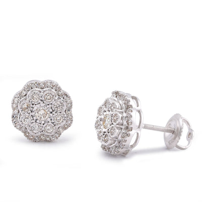 10K White Gold 0.50CT Flower Setting Natural Diamond Men Women Earring Studs - Elite Jewelers-Earrings