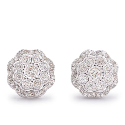10K White Gold 0.50CT Flower Setting Natural Diamond Men Women Earring Studs - Elite Jewelers-Earrings