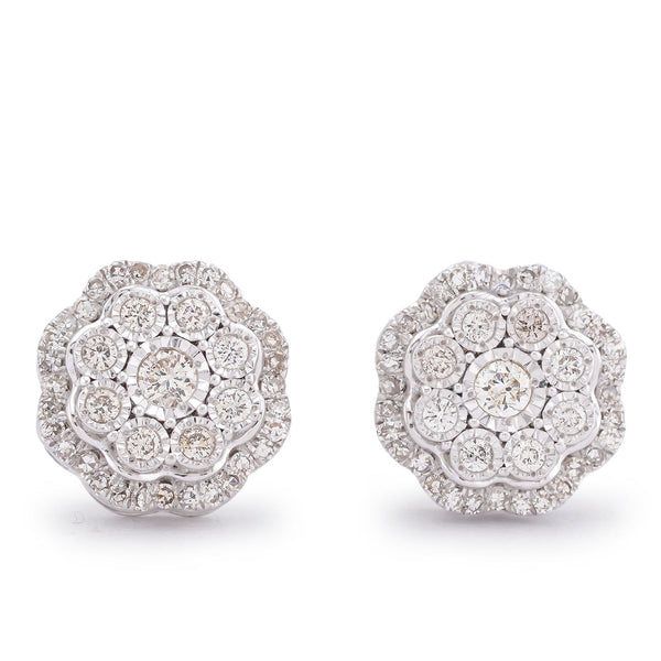 10K White Gold 0.50CT Flower Setting Natural Diamond Men Women Earring Studs - Elite Jewelers-Earrings