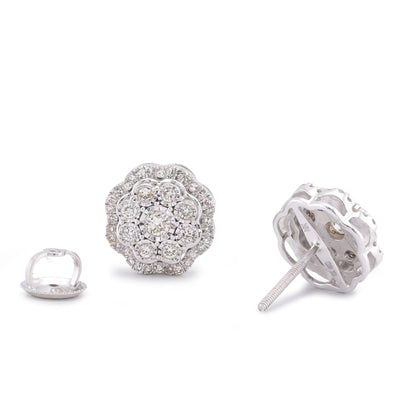 10K White Gold 0.50CT Flower Setting Natural Diamond Men Women Earring Studs - Elite Jewelers-Earrings