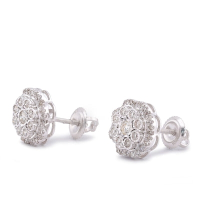 10K White Gold 0.50CT Flower Setting Natural Diamond Men Women Earring Studs - Elite Jewelers-Earrings