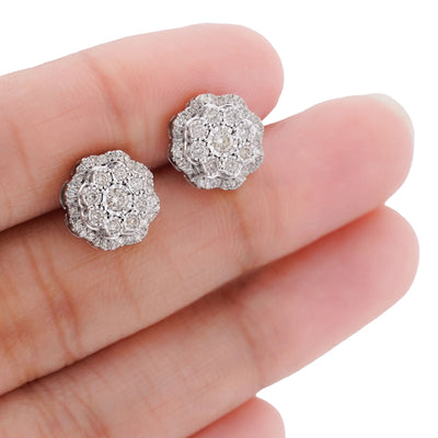 10K White Gold 0.50CT Flower Setting Natural Diamond Men Women Earring Studs - Elite Jewelers-Earrings