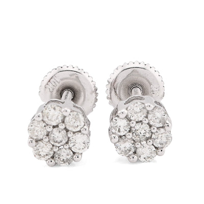 10K White Gold 0.50CT Natural Diamond Flower Studs Men Women Cluster Earrings - Elite Jewelers - Earrings