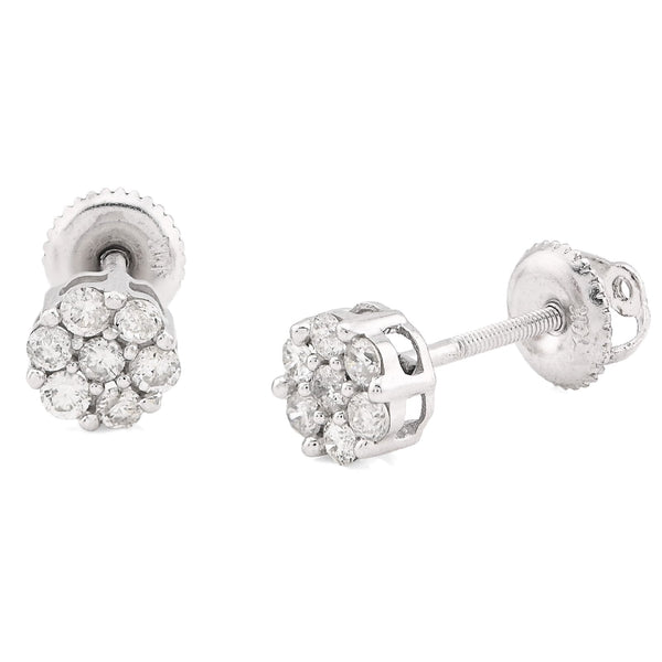 10K White Gold 0.50CT Natural Diamond Flower Studs Men Women Cluster Earrings - Elite Jewelers - Earrings