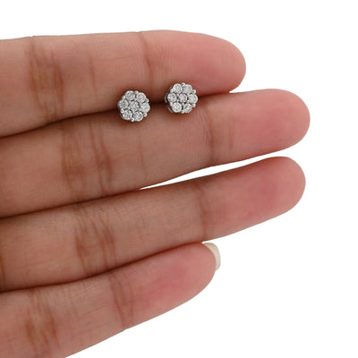 10K White Gold 0.50CT Natural Diamond Flower Studs Men Women Cluster Earrings - Elite Jewelers - Earrings