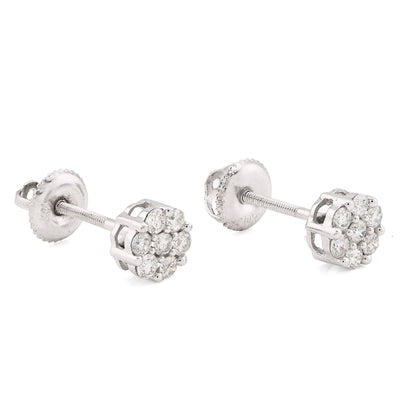 10K White Gold 0.50CT Natural Diamond Flower Studs Men Women Cluster Earrings - Elite Jewelers - Earrings