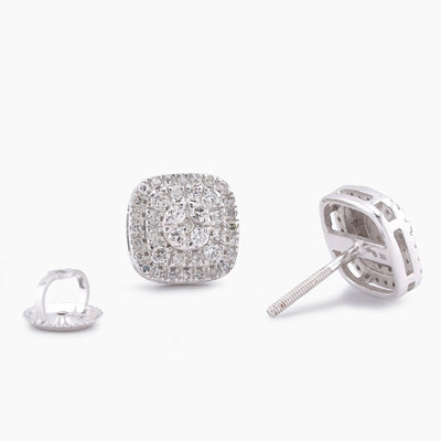 10K White Gold 0.50CT Natural Diamond Square Shape Multi-Level Men Women Earrings - Elite Jewelers-Earrings