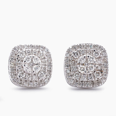10K White Gold 0.50CT Natural Diamond Square Shape Multi-Level Men Women Earrings - Elite Jewelers-Earrings