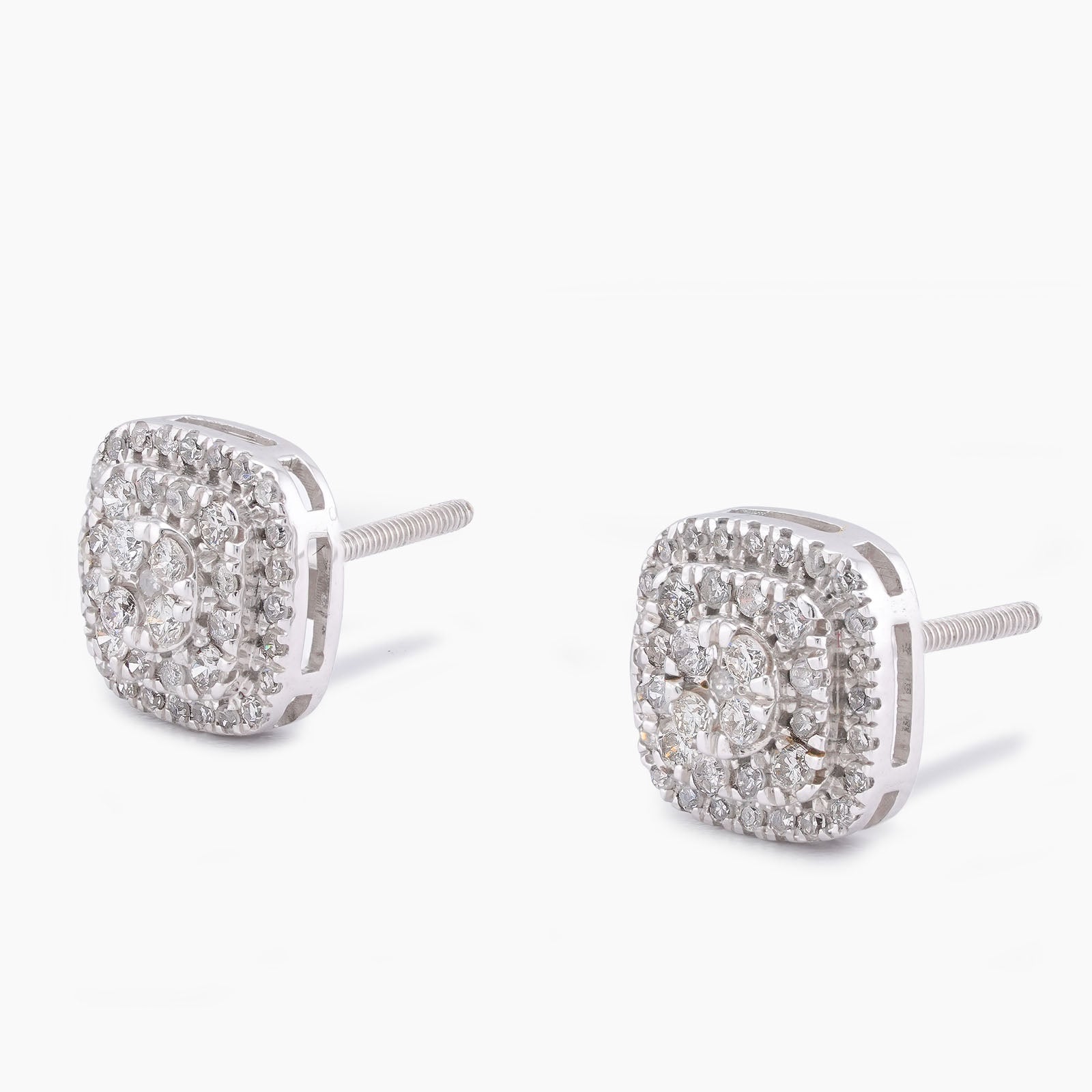 10K White Gold 0.50CT Natural Diamond Square Shape Multi-Level Men Women Earrings - Elite Jewelers-Earrings