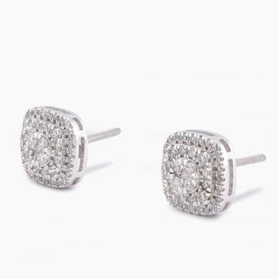 10K White Gold 0.50CT Natural Diamond Square Shape Multi-Level Men Women Earrings - Elite Jewelers-Earrings