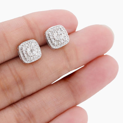 10K White Gold 0.50CT Natural Diamond Square Shape Multi-Level Men Women Earrings - Elite Jewelers-Earrings
