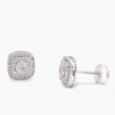 10K White Gold 0.50CT Natural Diamond Square Shape Multi-Level Men Women Earrings - Elite Jewelers-Earrings