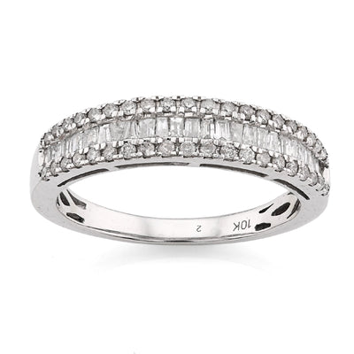 10K White Gold 0.50CT Natural Dimaond Round/Baguette Women Band Ring - Elite Jewelers - Rings