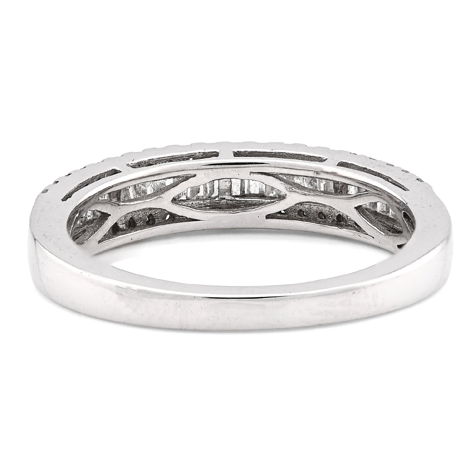 10K White Gold 0.50CT Natural Dimaond Round/Baguette Women Band Ring - Elite Jewelers - Rings