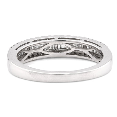 10K White Gold 0.50CT Natural Dimaond Round/Baguette Women Band Ring - Elite Jewelers - Rings