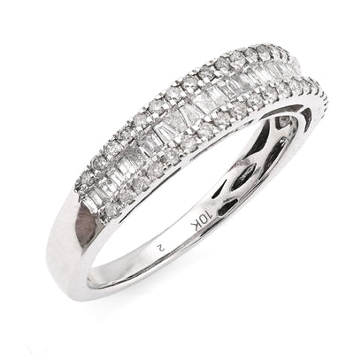 10K White Gold 0.50CT Natural Dimaond Round/Baguette Women Band Ring - Elite Jewelers - Rings