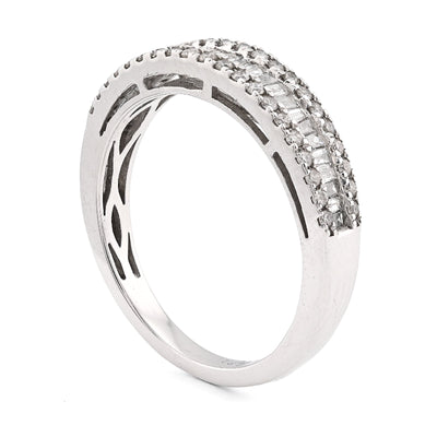 10K White Gold 0.50CT Natural Dimaond Round/Baguette Women Band Ring - Elite Jewelers - Rings