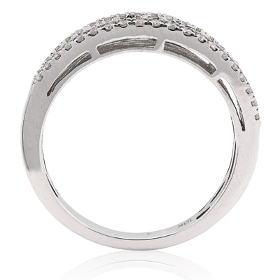 10K White Gold 0.50CT Natural Dimaond Round/Baguette Women Band Ring - Elite Jewelers - Rings