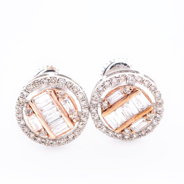 10k White Gold 0.53 CTW Baguette Diamond Halo Stud Earrings - Elite Jewelers - Earrings