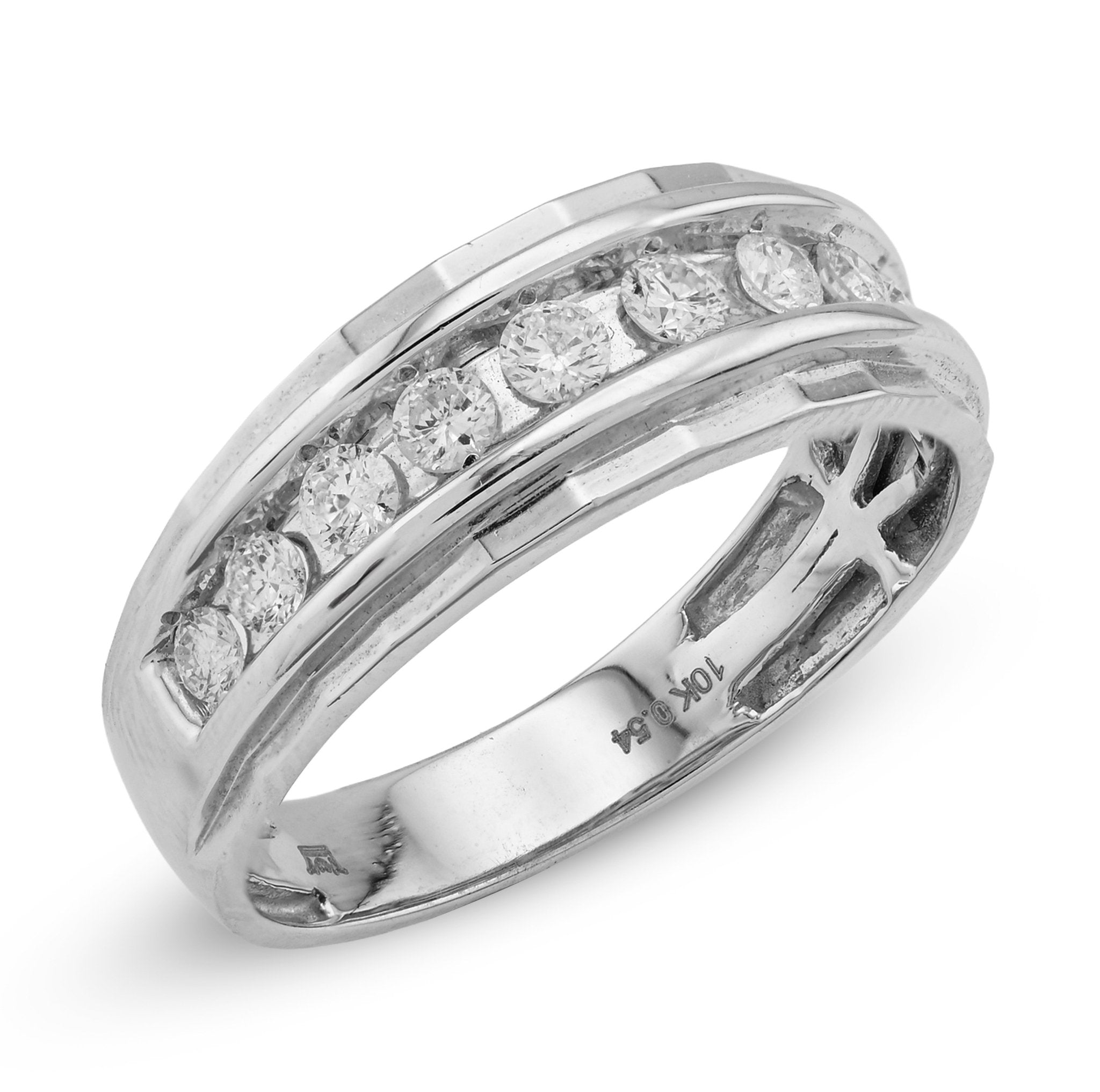 10K White Gold 0.54CT Centre Row Natural Diamond Men Band - Elite Jewelers - Rings