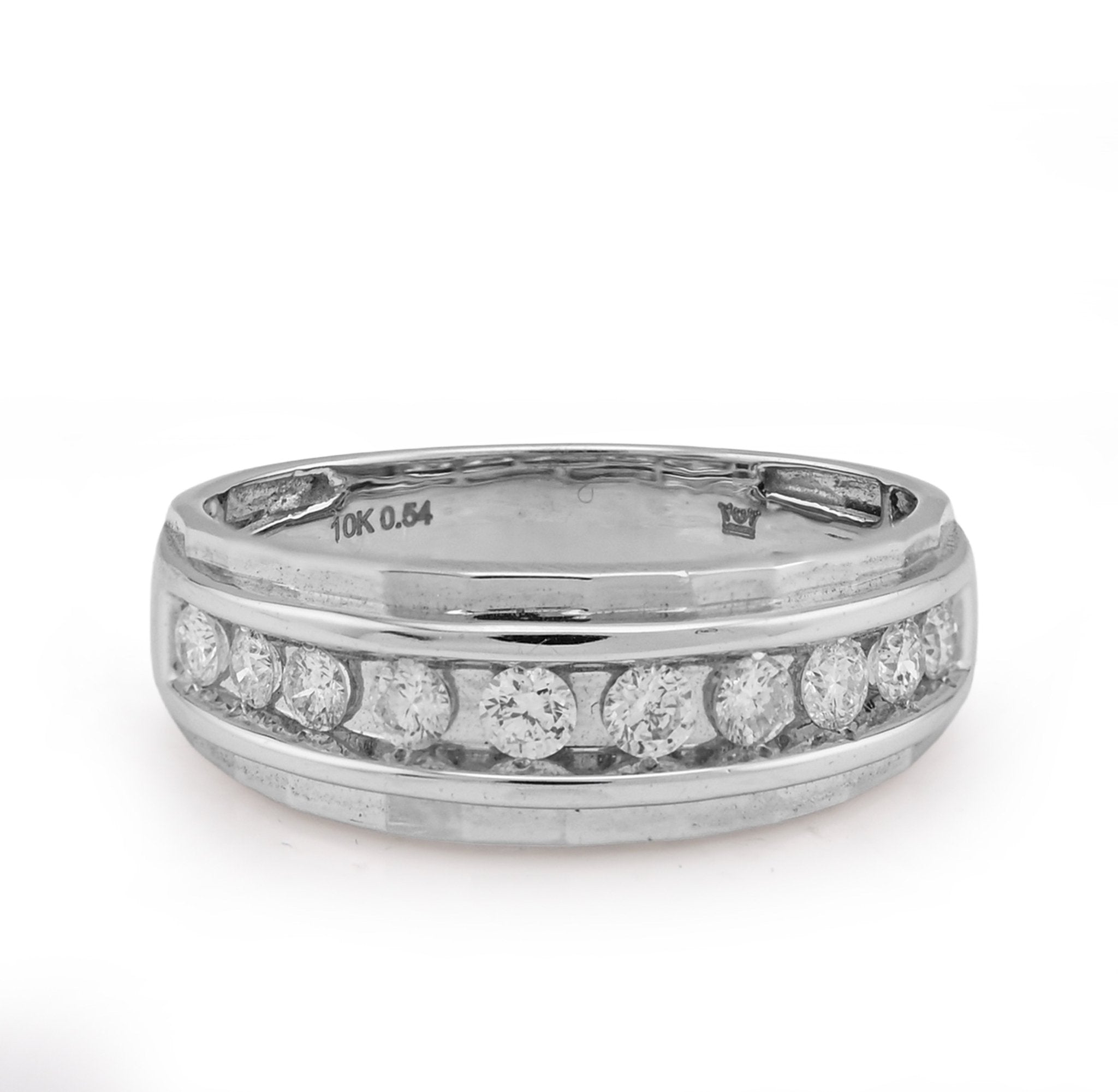 10K White Gold 0.54CT Centre Row Natural Diamond Men Band - Elite Jewelers - Rings