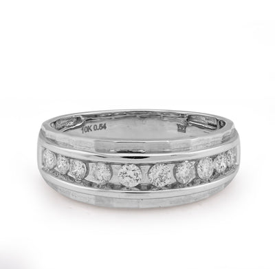 10K White Gold 0.54CT Centre Row Natural Diamond Men Band - Elite Jewelers - Rings