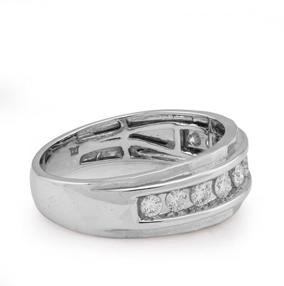 10K White Gold 0.54CT Centre Row Natural Diamond Men Band - Elite Jewelers - Rings