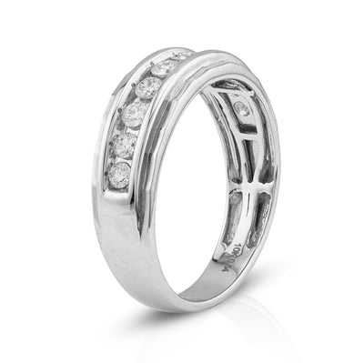 10K White Gold 0.54CT Centre Row Natural Diamond Men Band - Elite Jewelers - Rings