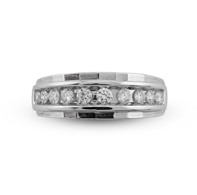 10K White Gold 0.54CT Centre Row Natural Diamond Men Band - Elite Jewelers - Rings