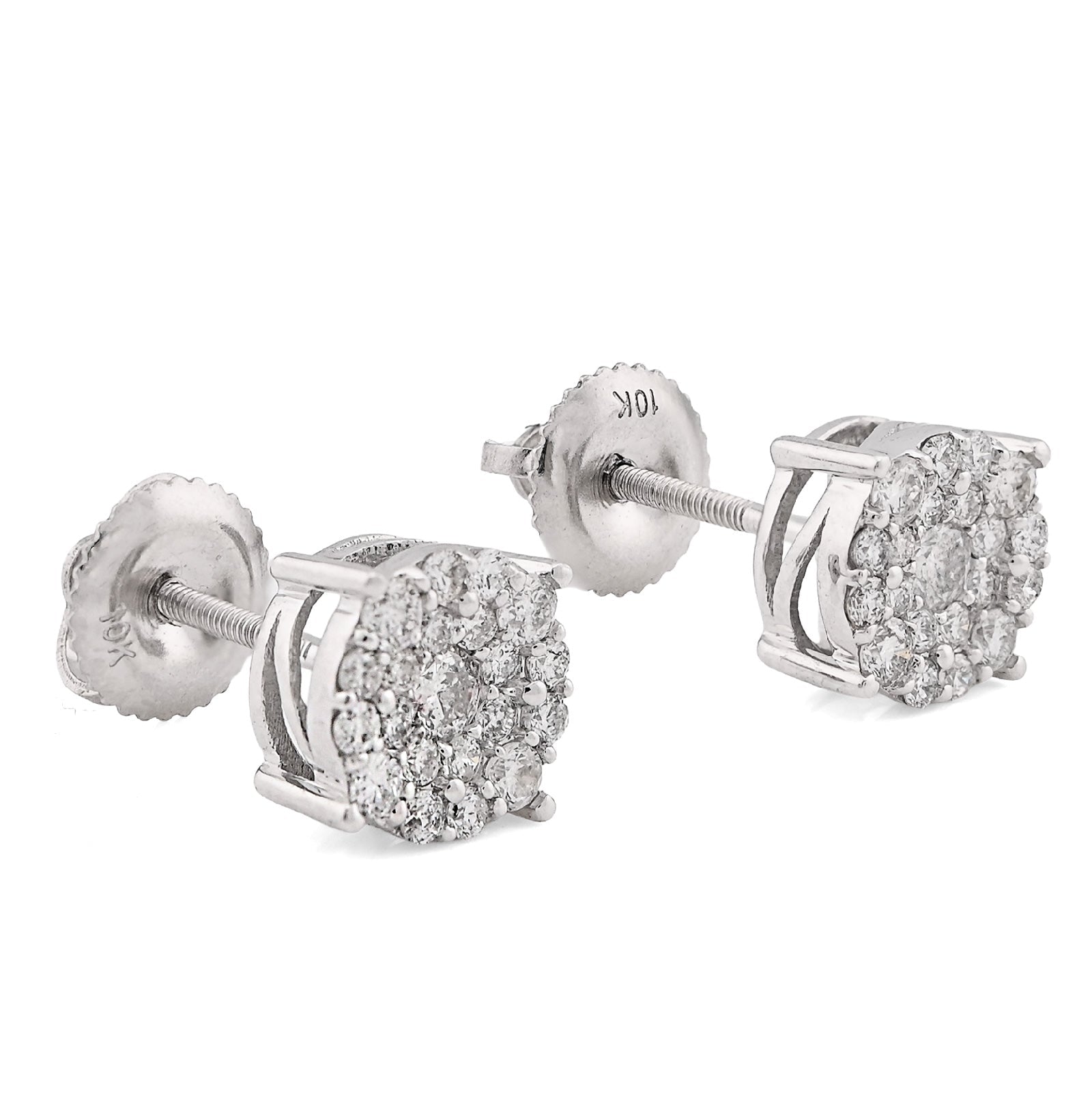 10K White Gold 0.54CT Natural Diamond Flower Cluster Earrings Round Men Women Studs - Elite Jewelers - Earrings