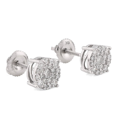 10K White Gold 0.54CT Natural Diamond Flower Cluster Earrings Round Men Women Studs - Elite Jewelers - Earrings