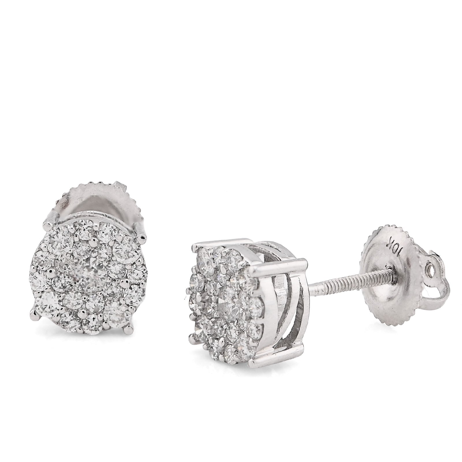 10K White Gold 0.54CT Natural Diamond Flower Cluster Earrings Round Men Women Studs - Elite Jewelers - Earrings