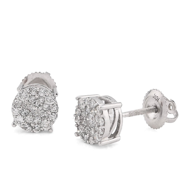 10K White Gold 0.54CT Natural Diamond Flower Cluster Earrings Round Men Women Studs - Elite Jewelers - Earrings