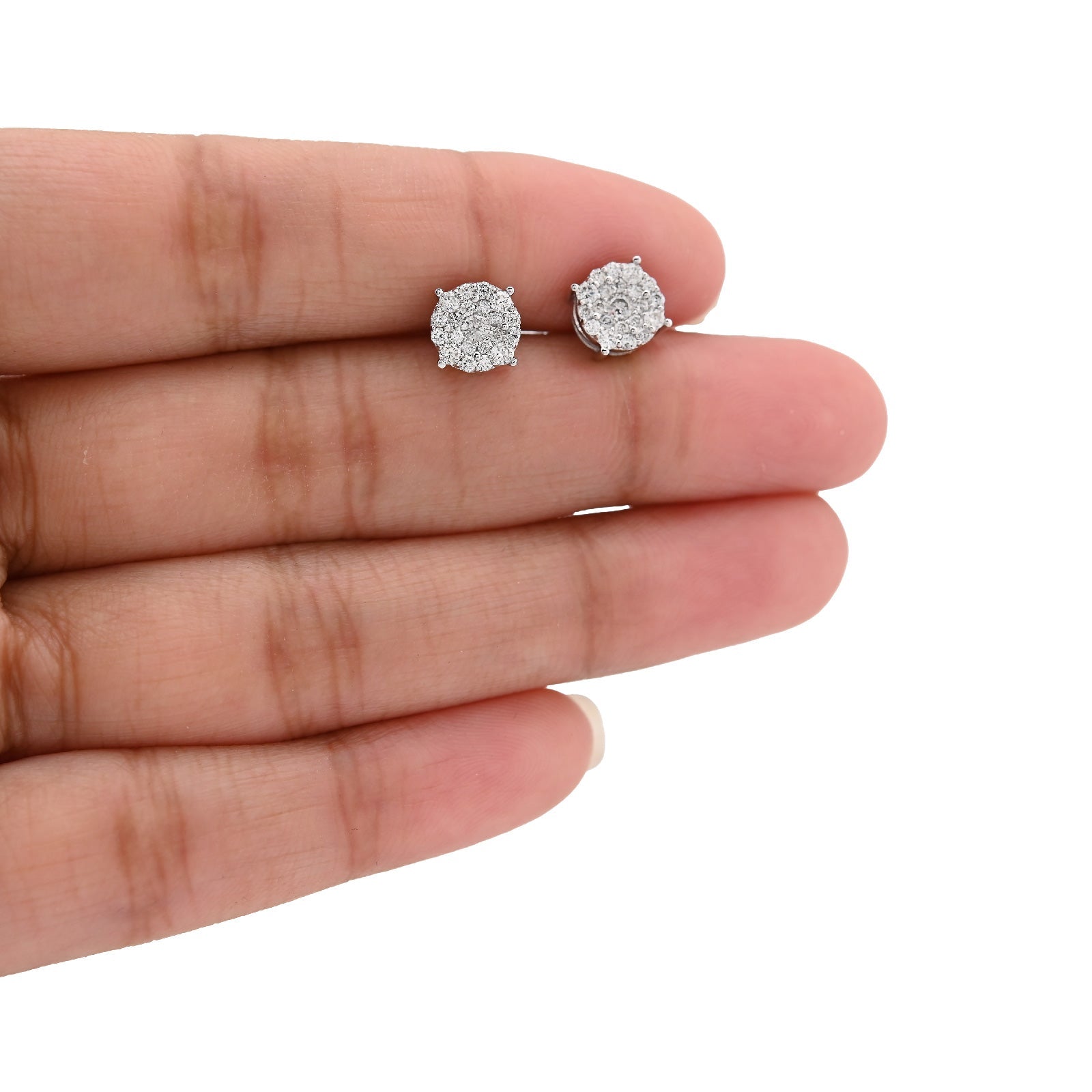 10K White Gold 0.54CT Natural Diamond Flower Cluster Earrings Round Men Women Studs - Elite Jewelers - Earrings