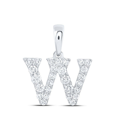 10k White Gold 0.56gms 0.24CTW Natural Diamond Initial "W" Letter Pendant Charm - Elite Jewelers - Charms & Pendants