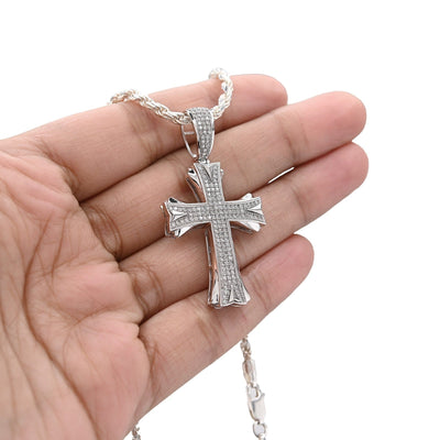 10k White Gold 0.5CT Natural Diamond ICED OUT Cross Pendant 5.7g Spiritual Charm - Elite Jewelers - Charms & Pendants