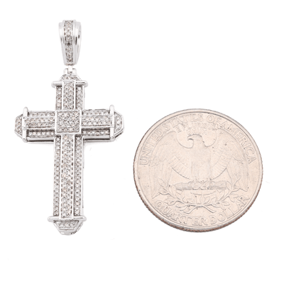 10k White Gold 0.5CTW Natural Diamond Cross Charm 5.3gms Religious Mens Pendant - Elite Jewelers - Charms & Pendants