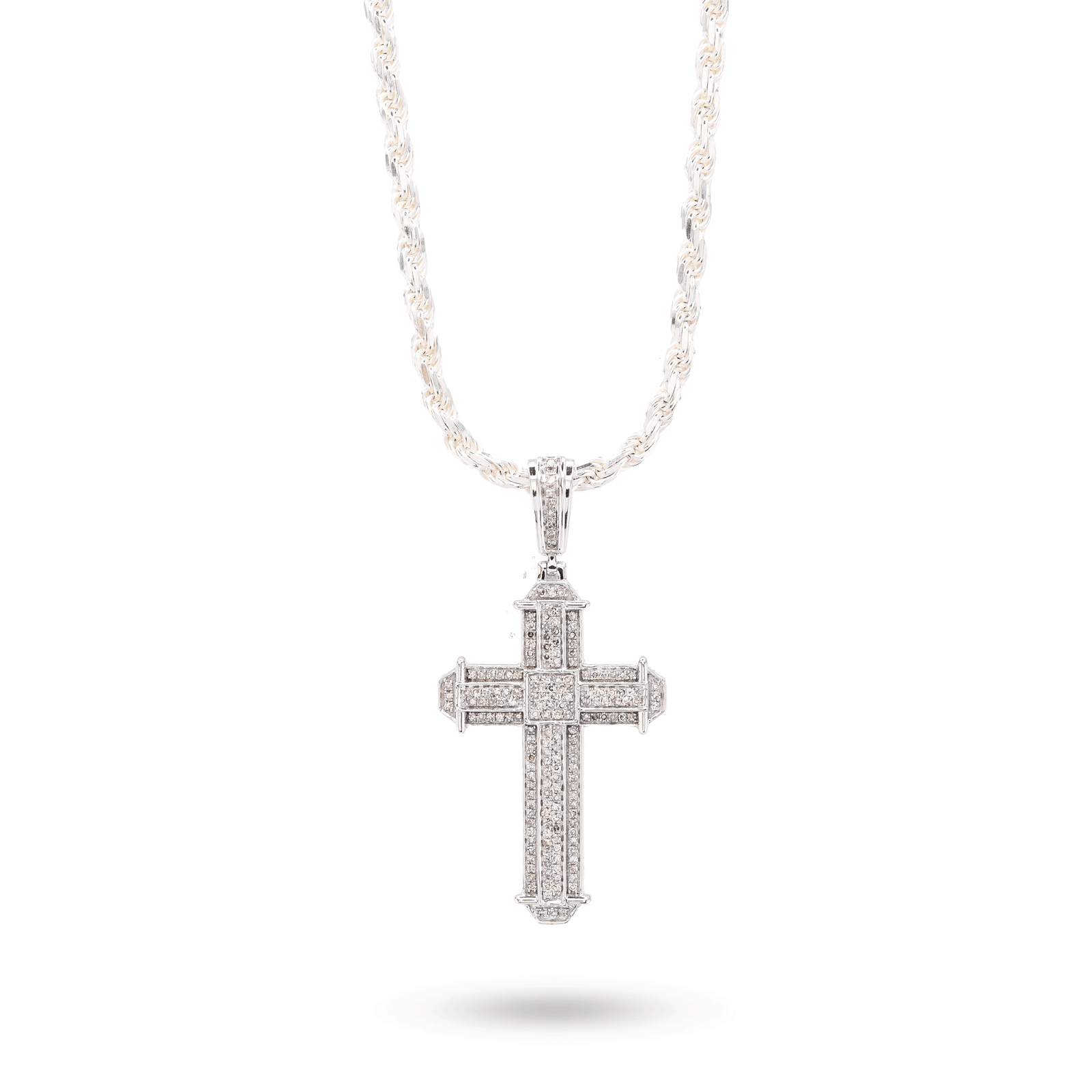10k White Gold 0.5CTW Natural Diamond Cross Charm 5.3gms Religious Mens Pendant - Elite Jewelers - Charms & Pendants