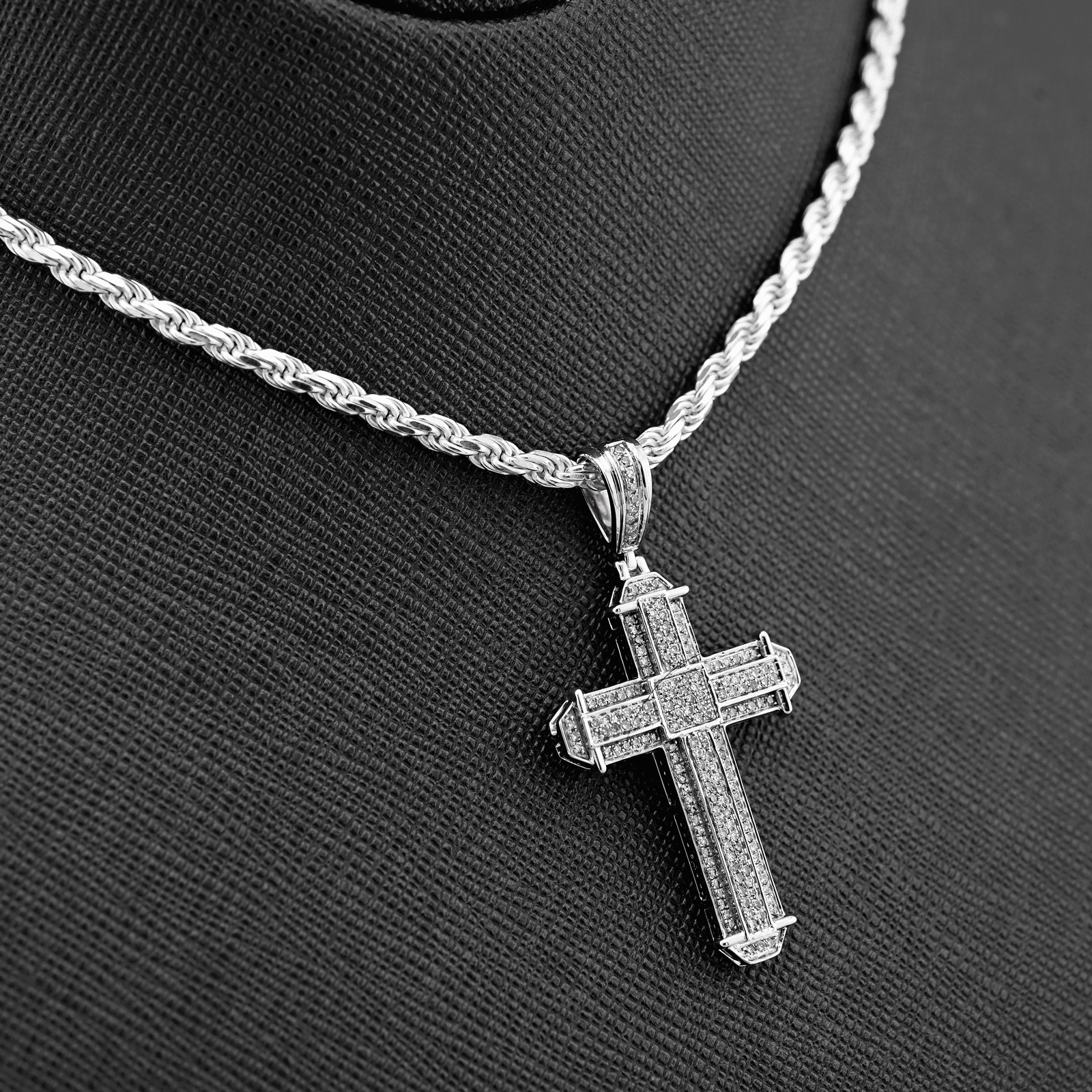 10k White Gold 0.5CTW Natural Diamond Cross Charm 5.3gms Religious Mens Pendant - Elite Jewelers - Charms & Pendants